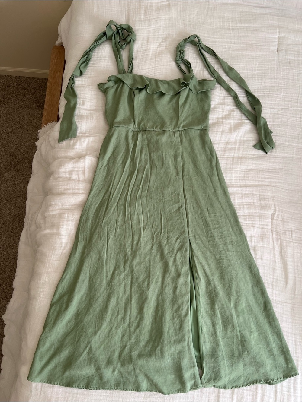 Trixxi Sage Green Maxi Dress with Tie Shoulders